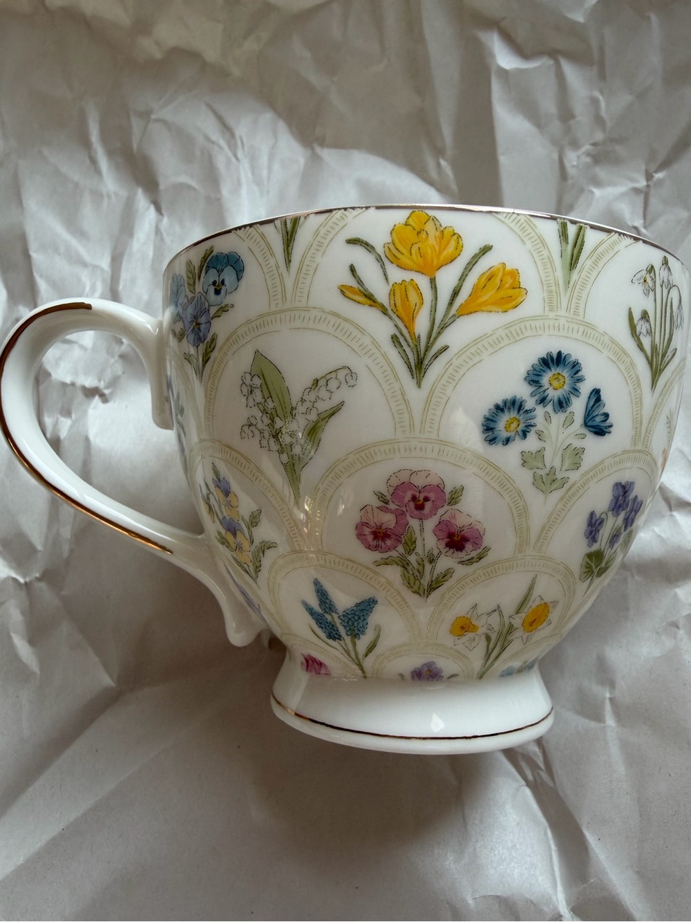Porcelain Teacup with Yellow, Blue, Pink & Green Floral Motifs